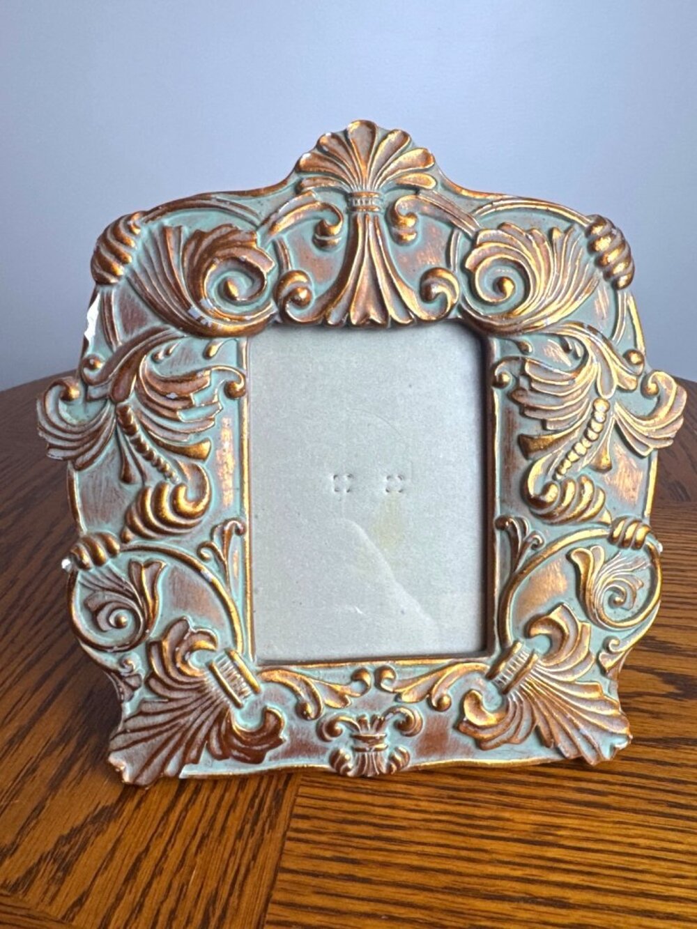 Vintage Ornate Charpente Ceramic Picture Frame 3.5" x5" Green Brushed Gold
